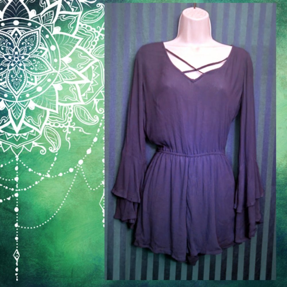 Hollister S Romper, Black, with Long Tiered Bell Sleeves